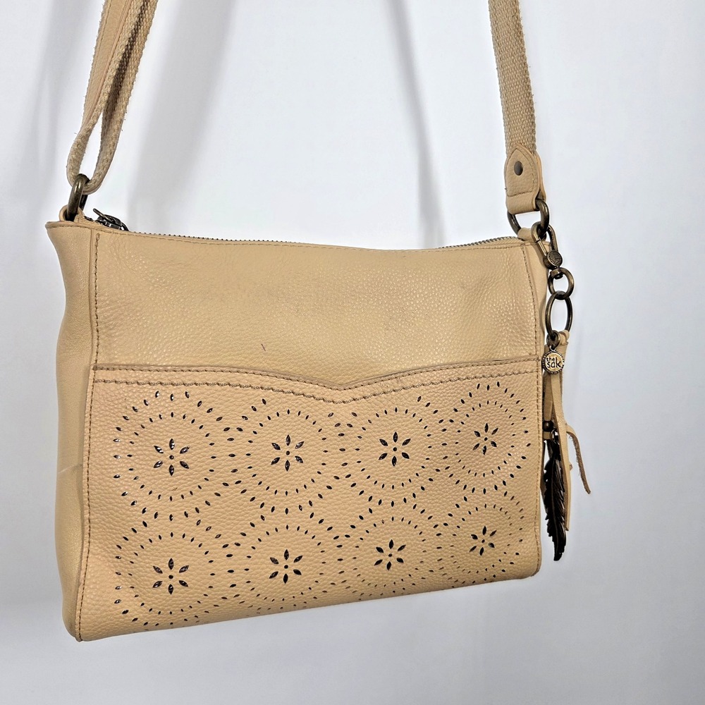 The Sak Alameda Leather Crossbody Bag Yellow Laser Cut Perforated Shoulder Hobo